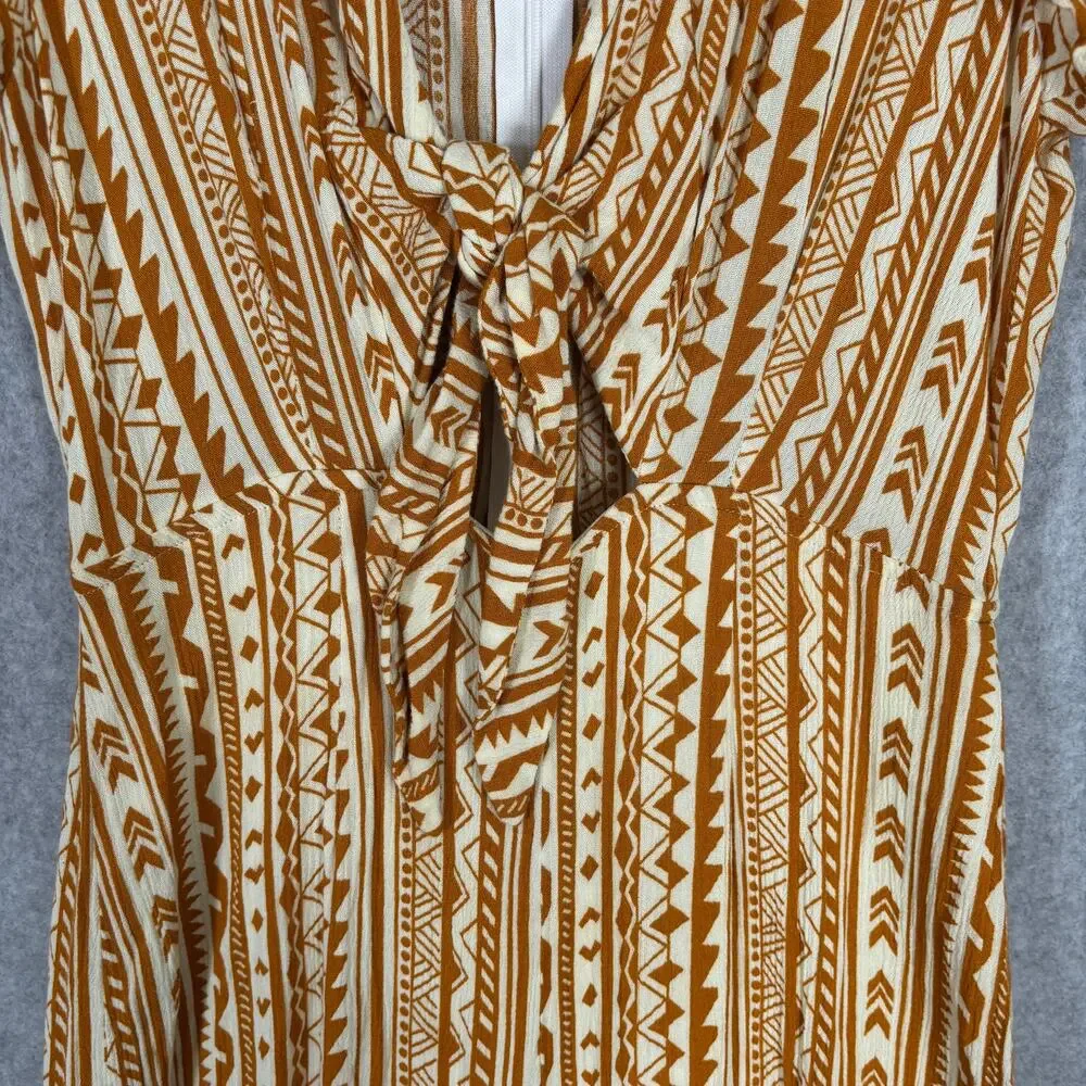 Stella Jumpsuit Medium Mustard Crop Tie Front Flowy Gauze Crinkle Boho Ikat Vaca